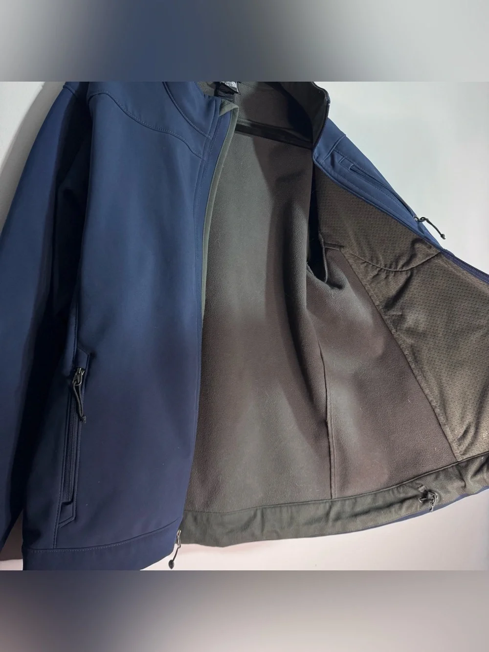 The North Face Apex Blue Soft Shell Jacket Full Zip Fleece Lined LG